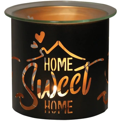 Kovový vonný krb na olejový vosk a svícen 2v1 Home Sweet Home Black And Gold Woodbridge