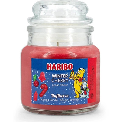 Kleine kerstgeurkaars in glas kers Haribo Winter Cherry 85 g