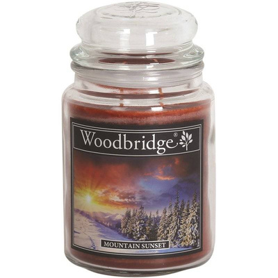 Grande bougie parfumée dans un pot en verre à deux mèches Mountain Sunset Woodbridge Candle 565 g