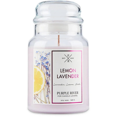 Duża sojowa świeca zapachowa w szkle lawenda cytryna Lemon Lavender Purple River 623 g