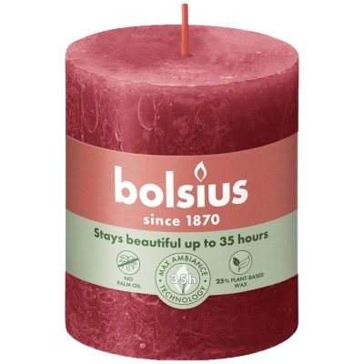 Bolsius rustikální kmenová svíčka Rustic Shine 80/68 mm - jemná červená