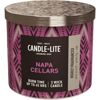 Candela profumata grande in vetro con stampa 3 stoppini Napa Cellars Candle-lite 396 g