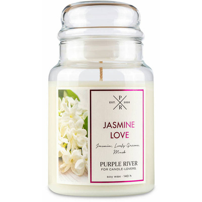 Grande bougie de soja parfumée en verre florale Jasmine Love Purple River 623 g