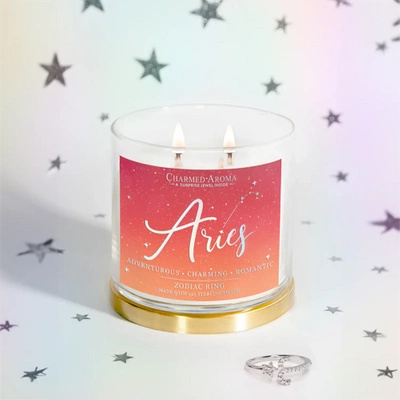 Charmed Aroma joya vela perfumada de soja con anillo de plata 12 oz 340 g - Signo del zodiaco Aries