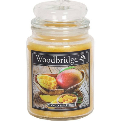 Grande bougie parfumée dans un pot en verre à deux mèches Mangue Safran Woodbridge Candle 565 g