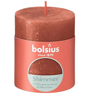 Bolsius Rustic Vela tronco Shimmer rústica metalizada sin aroma 8 cm 80/68 mm - Ámbar Ámbar