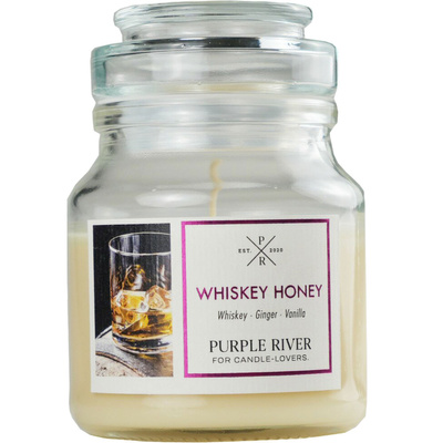 Candela profumata di soia in vetro da uomo per intenditori Whiskey Honey Purple River 113 g