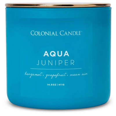 Colonial Candle Pop Of Color vela perfumada de soja en vaso 3 mechas 14.5 oz 411 g - Aqua Juniper