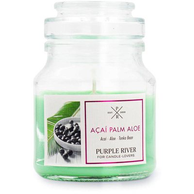 Bougie parfumée de soja en verre relaxante à l'aloès Acai Palm Aloe Purple River 113 g