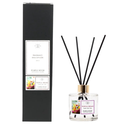 Bâtonnets parfumés dans une bouteille en verre emballés dans une boîte mangue papaye Tropical Dreams Purple River 200 ml