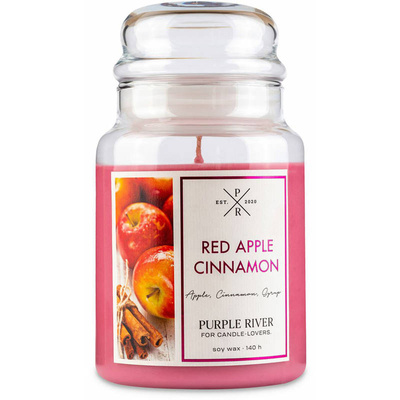 Duża sojowa świeca zapachowa w szkle jabłko z cynamonem Red Apple Cinnamon Purple River 623 g