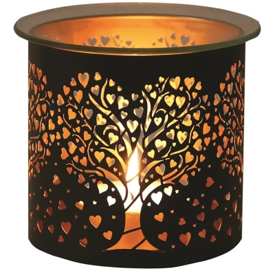Kovový vonný krb na olejový vosk a svícen 2v1 Heart Tree Black And Gold Woodbridge