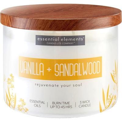 Candela per aromaterapia grande al profumo di soia in vetro con tre stoppini Vanilla Sandalwood Candle-lite 418 g