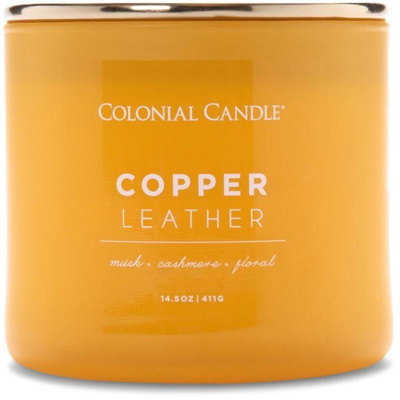 Colonial Candle Pop Of Color geurkaars van sojabonen in glas 3 lonten 14,5 oz 411 g - Copper Leather