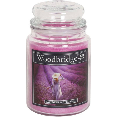 Candela profumata grande in barattolo di vetro con due stoppini Lavanda Bergamotto Woodbridge Candle 565 g