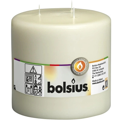 Bolsius Pillar Candle świeca bryłowa pieńkowa trzy knoty 150/150 mm - Kremowa