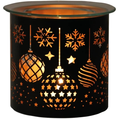 Metalinis kvepalų židinys aliejiniam vaškui ir žvakių laikiklis 2in1 Baubles Black And Gold Woodbridge