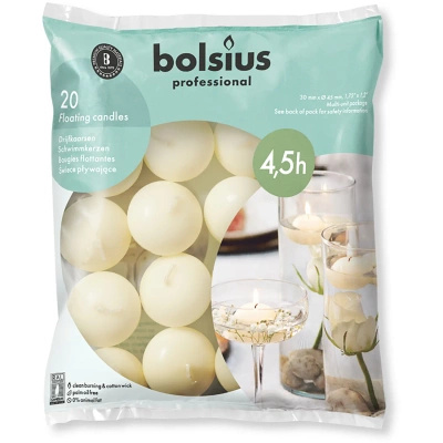 Bolsius Floating Candles floating water candles 30/45 mm 20 pcs - Cream