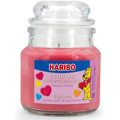 Haribo petite bougie parfumée en verre Loved One bonbons gélifiés à la framboise 85 g