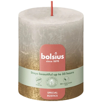 Bolsius Rustic Fading Metallic rustikální svíčka na kmeni pokovená ombre bez vůně 8 cm 80/68 mm - Sandy Gray Gold