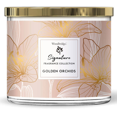 Grande bougie parfumée florale en verre à trois mèches Golden Orchids Woodbridge Candle 410 g