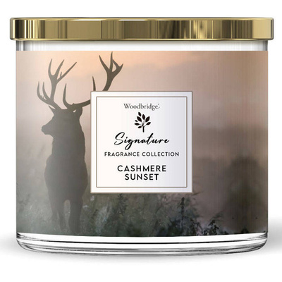 Candela profumata grande in vetro con tre stoppini Cashmere Sunset Woodbridge Candela 410 g