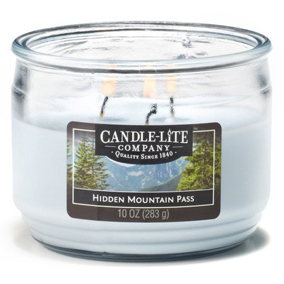 Candela profumata da uomo in vetro 3 stoppini Hidden Mountain Pass Candle-lite 283 g