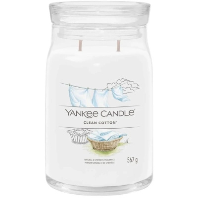 Yankee Candle Signature veľká bavlnená vonná sviečka v sklenenej dóze 567 g - Clean Cotton