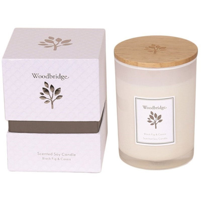 Sojowa świeca zapachowa w mlecznym szkle na prezent pakowana w pudełko prezentowe Black Fig Cassis Woodbridge Candle 270 g