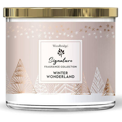 Grande bougie parfumée de Noël en verre à trois mèches Winter Wonderland Woodbridge Candle 410 g