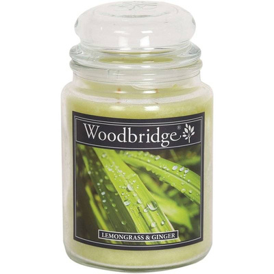 Duża świeca zapachowa w szklanym słoju z dwoma knotami Lemongrass Ginger Woodbridge Candle 565 g