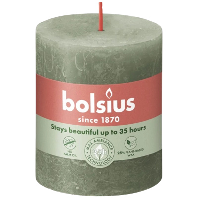 Bolsius rustikální kmenová svíčka Rustic Shine 80/68 mm - svěží olivově zelená