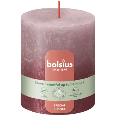 Bolsius Rustic Fading Metallic rustikální svíčka na kmeni pokovená ombre bez vůně 8 cm 80/68 mm - Powder Pink Ash Rose Red