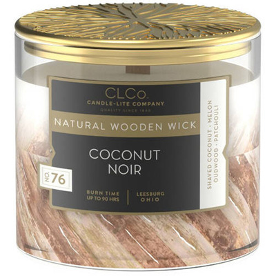 Candela profumata grande in vetro con stoppino in legno Coconut Noir Candle-lite 396 g