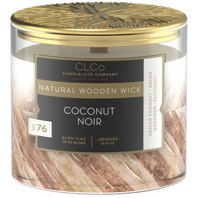 Duża świeca zapachowa w szkle z drewnianym knotem Coconut Noir Candle-lite 396 g