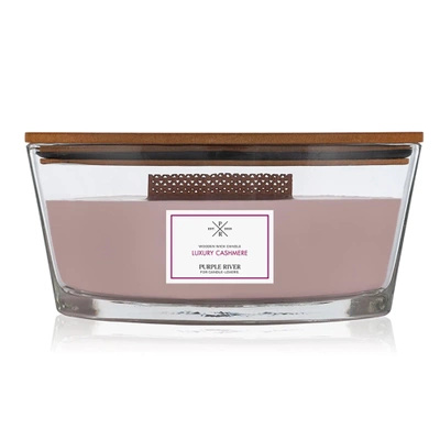 Grande candela profumata in vetro con stoppino in legno Luxury Cashmere 453 g Purple River