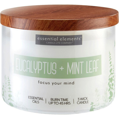 Candela per aromaterapia grande alla soia in vetro con tre stoppini Eucalyptus Mint Leaf Candle-lite 418 g