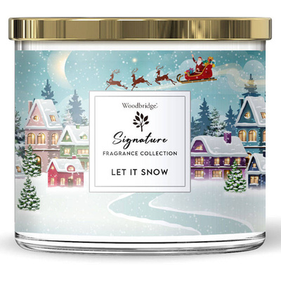 Grande bougie parfumée de Noël en verre à trois mèches Let It Snow Woodbridge Candle 410 g