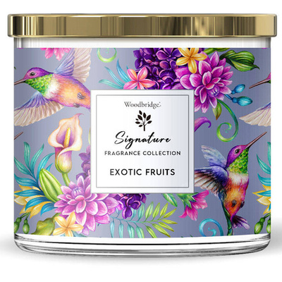 Candela grande profumata alla frutta in vetro con tre stoppini Exotic Fruits Woodbridge Candle 410 g