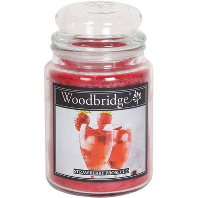 Grande bougie parfumée dans un pot en verre à deux mèches Strawberry Prosecco Woodbridge Candle 565 g