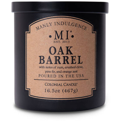 Bougie parfumée au soja pour homme en verre noir avec couvercle Oak Barrel Colonial Candle 467 g