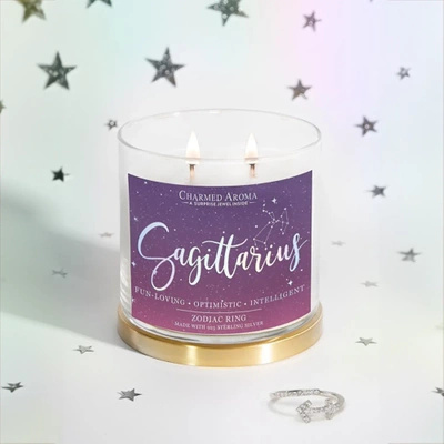 Charmed Aroma joya vela perfumada de soja con anillo de plata 12 oz 340 g - Signo del zodiaco Sagitario