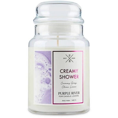 Grande bougie parfumée de soja dans en verre savon crème Creamy Shower Purple River 623 g