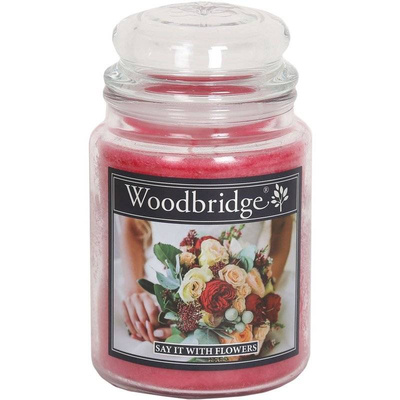 Grande bougie parfumée dans un pot en verre avec deux mèches Say It With Flowers Woodbridge Candle 565 g