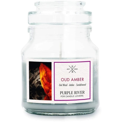 Oud Amber Purple River Skleněná svíčka s vůní sójového oleje orientální santalové dřevo 113 g