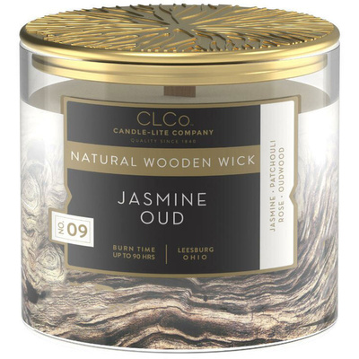 Grande bougie parfumée en verre avec mèche en bois Jasmine Oud Candle-lite 396 g