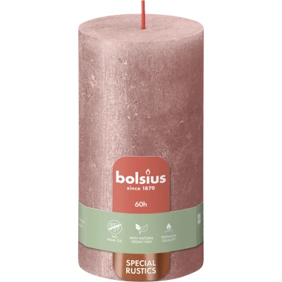 Bolsius Rustic Shimmer boomstamkaars rustiek gemetalliseerd ongeparfumeerd 13 cm 130/68 mm - Roze Roze