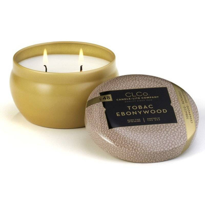 Candela profumata in scatola di metallo con due stoppini Tobac Ebonywood Candle-lite 177 g