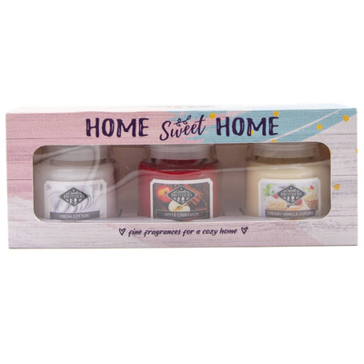 Candela profumata alla soia in set regalo di vetro in una scatola Candle Brothers Home Sweet Home - Fresh Cotton Vanilla Cupcake Apple Cannella 3 x 85 g