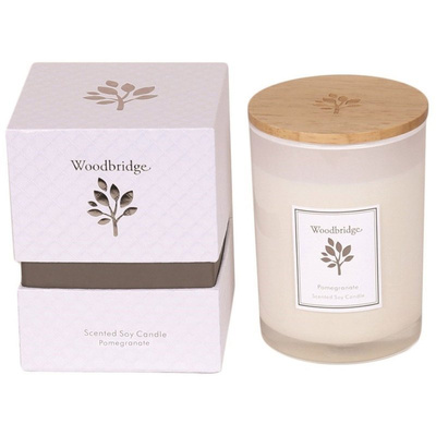 Sojowa świeca zapachowa w mlecznym szkle na prezent pakowana w pudełko prezentowe Pomegranate Woodbridge Candle 270 g